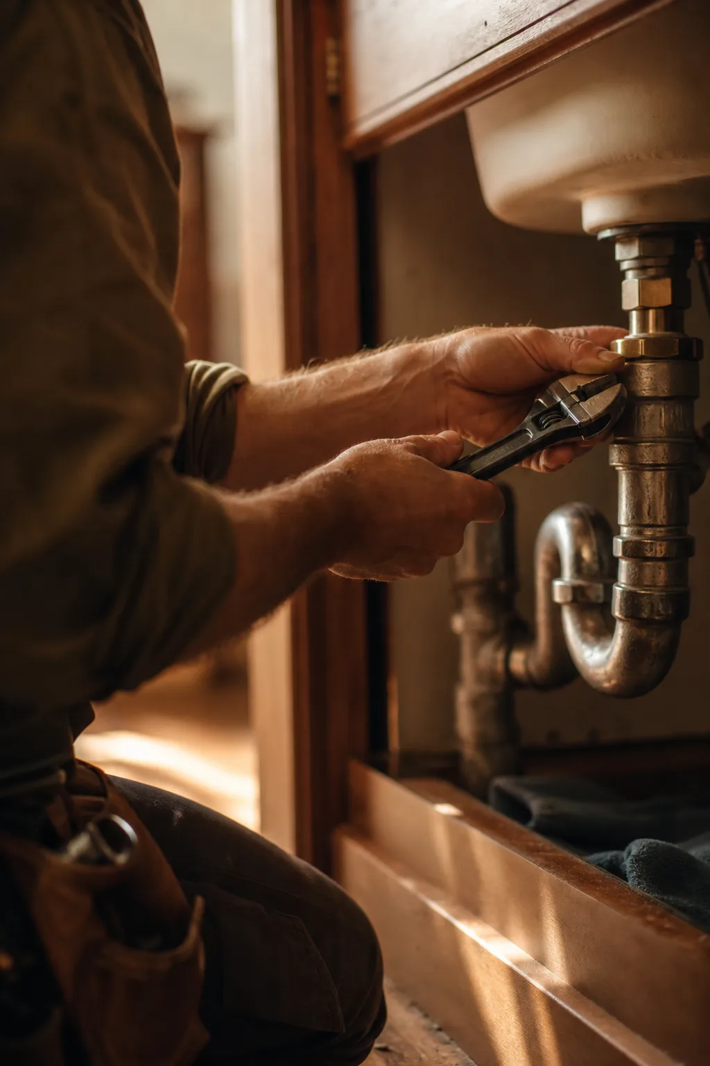 A plumber working on a fitting